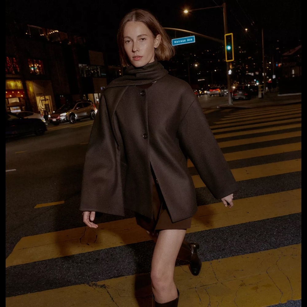 Zara Wool Blend Short Coat With Scarf, S, 2065/323/700